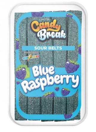 Variety Pack of Sour Candy Belts - Strawberry - Apple - Blue Raspberry - Peach - Cotton Candy - Watermelon Candy Breaks - Halal - 8 Oz Container - Pack of 6 (1 Pack From Each Flavor)