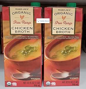 Trader Joe’s Organic Free Ranges Chicken Broth 32fl oz 946ml (Two Boxes)