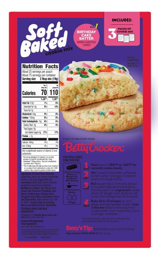 Betty Crockers Soft Baked Cookie Mix Birthday Cake, 16.8 oz, 3 Pack