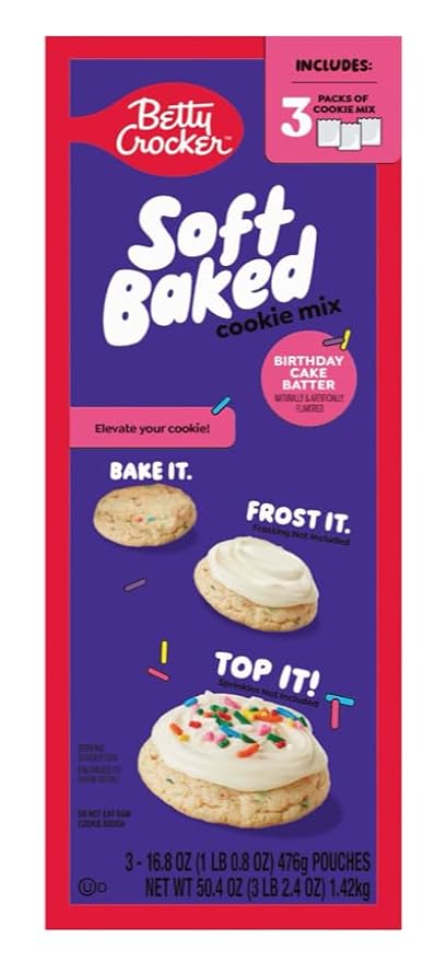 Betty Crockers Soft Baked Cookie Mix Birthday Cake, 16.8 oz, 3 Pack