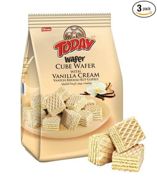Today Cube Wafer with Vanilla Cream, Crispy Wafers with Cream Filling, 200g, 3 Pack