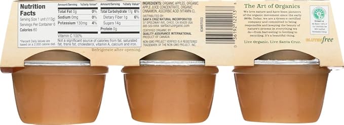 Santa Cruz Applesauce, Cinnamon Sauce OG2 4 oz. 6-Count (Pack of 12)