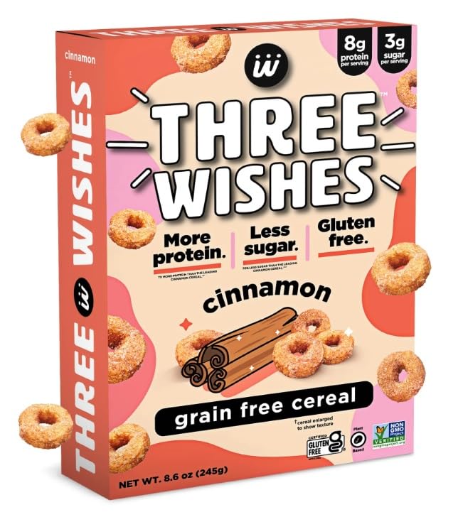Plant-Based TMH1 and Vegan Breakfast Cereal by Thre Wishesh - Cinnamon, 1 Pack - More Protein and Less Sugar Snack - Gluten-Free, Grain-Free - Non-GMO