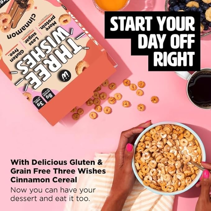 Plant-Based TMH1 and Vegan Breakfast Cereal by Thre Wishesh - Cinnamon, 1 Pack - More Protein and Less Sugar Snack - Gluten-Free, Grain-Free - Non-GMO