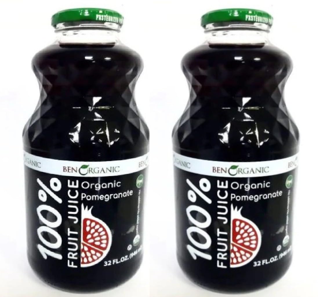 Ben Organic 100% Pomegranate Fruit Juice, No Added Sugars, Pesticide Free, 32 Fl Oz, Pack of 2