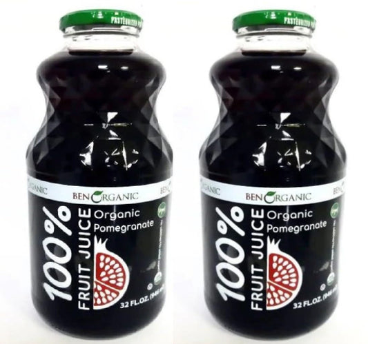Ben Organic 100% Pomegranate Fruit Juice, No Added Sugars, Pesticide Free, 32 Fl Oz, Pack of 2
