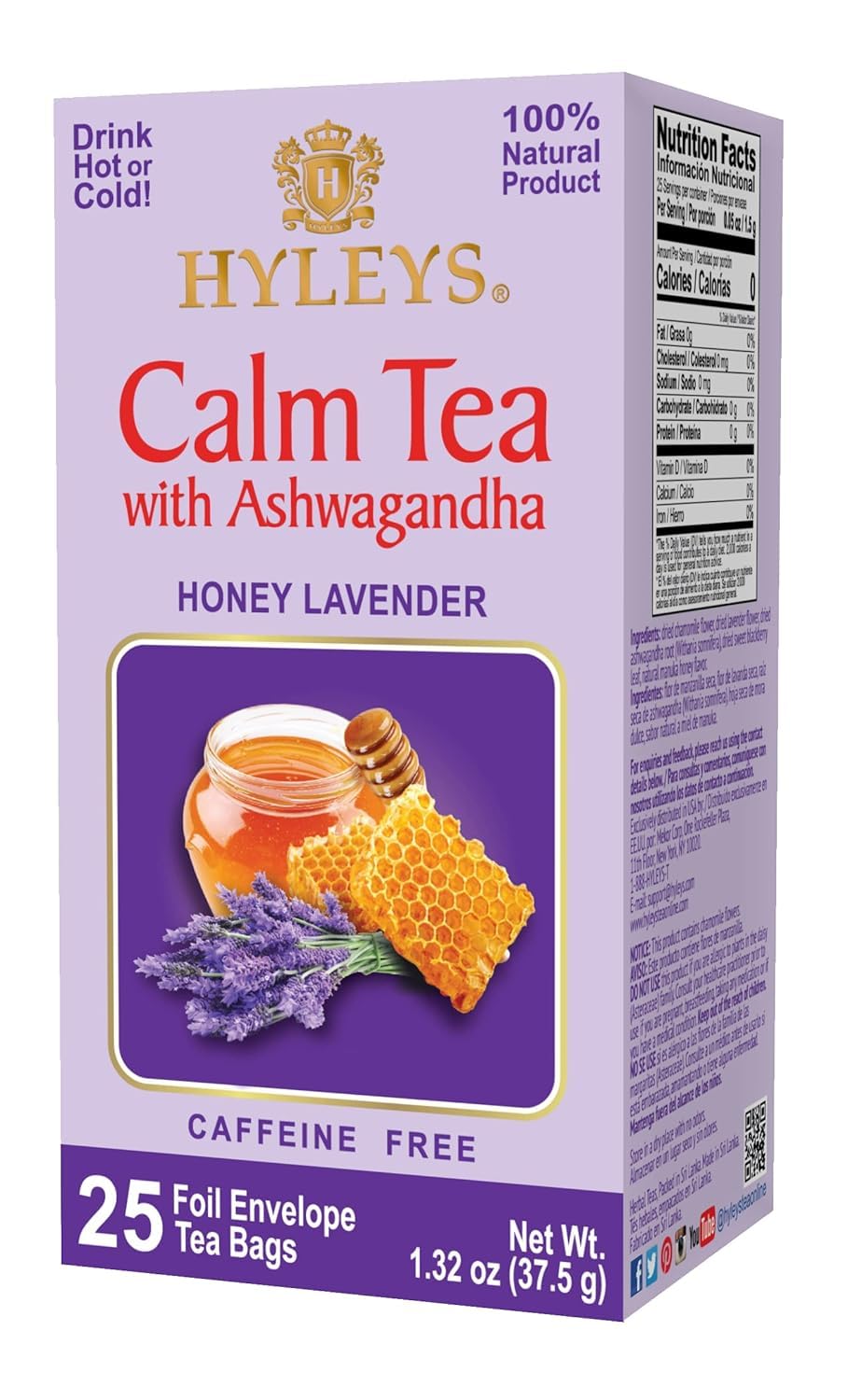 Hyleys Caffeine-Free Herbal Tea - Mint, Rosemary, Valerian Root, Lavender - 25 Tea Bags (1 Pack) - Calm Sleep Tea for a Relaxing Nightly Cup