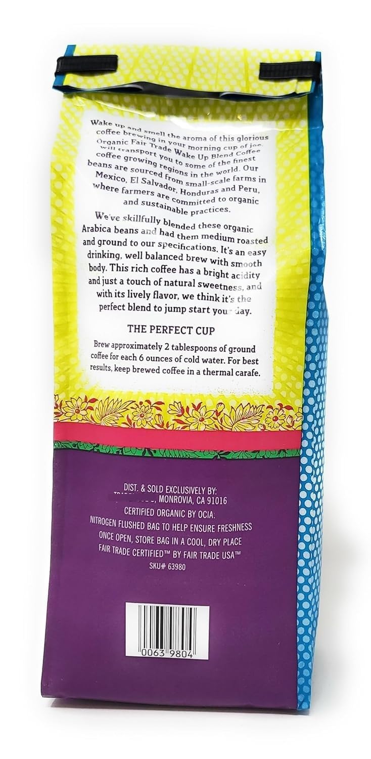 Trader Joe's Organic Fair Trade Wake Up Blend Ground Coffee 14 Oz - 2 Pack