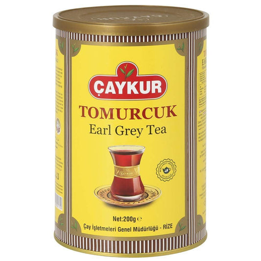 Caykur Earl Grey Tea in Round Can Bergamot flavored tea - (Export Tomurcuk Tea) 7.05oz (200gr) (Pack of 2)
