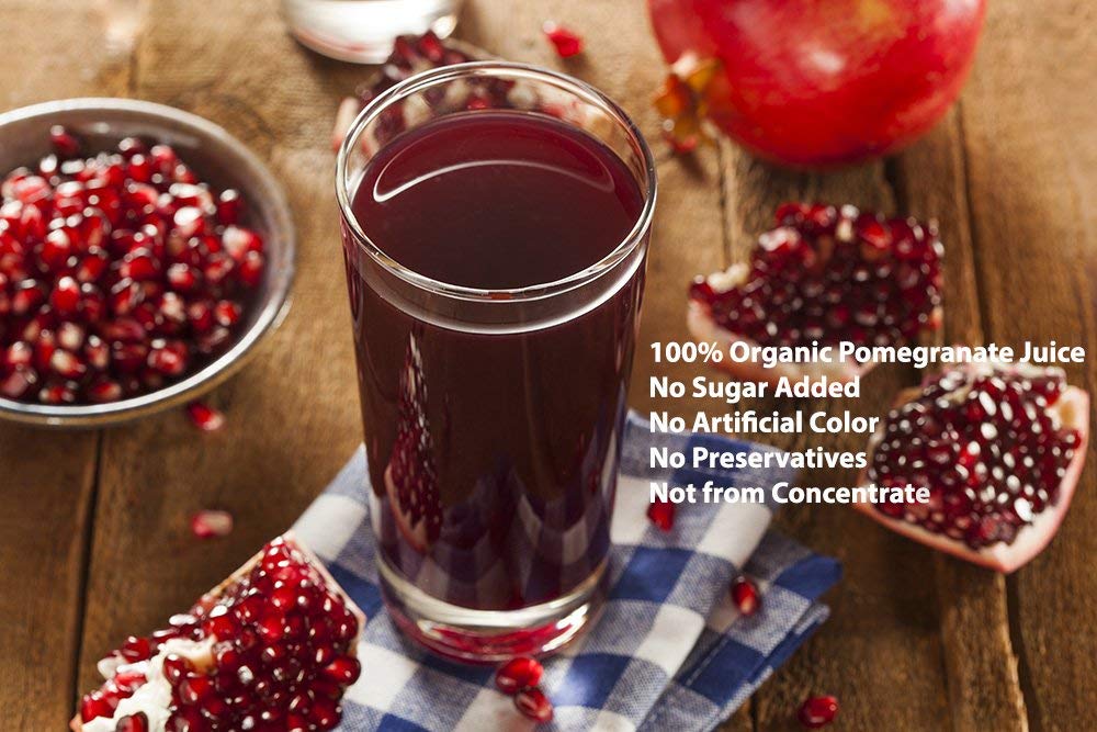 100% Organic Pomegranate Juice, 33.8 Oz Glass Bottle (2 Pack) No Sugar, No Artificial Colors, No Preservatives, No Flavors Added, Gluten Free and Kosher