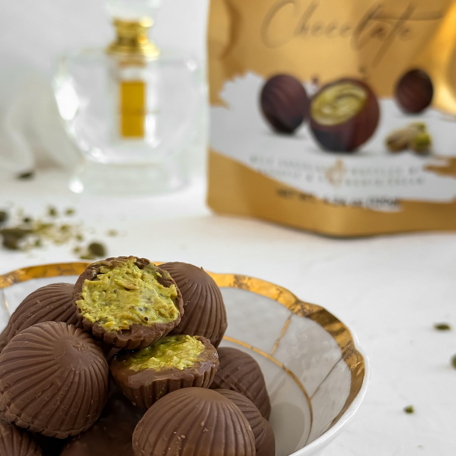 Beemax Dubai Style Chocolate Truffles– 2 Pack, Dubai Chocolate Truffles Filled with Pistachio Cream, Milk Chocolate & Crunchy Kadaifi | Gourmet Middle Eastern Candy, 4.24oz Each Bag