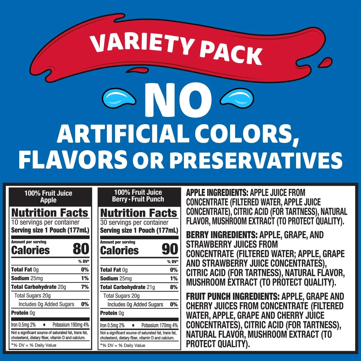 Capri Sun 100% Juice Variety Pack, 6 fl. oz. pouches, 40 pk.