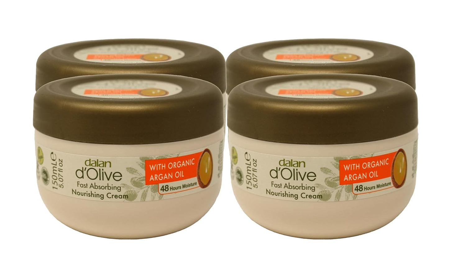 Dalan d'Olive Fast Absorbing Nourishing Cream with Organic Argan Oil, 150 ml/5 fl oz (4-pack)