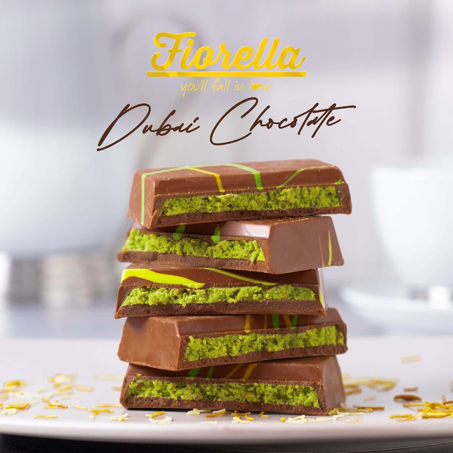 Fiorella Dubai Milk Chocolate Bar with Pistachio Butter & Shredded Knafeh, 7.05 Oz, Candy Bar for Kids & Adults, Pack of 2