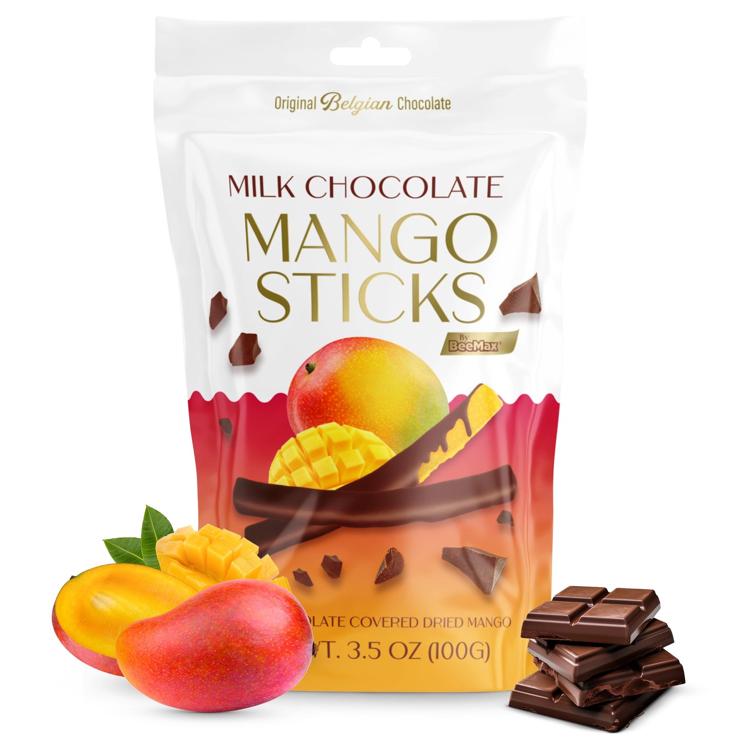 Belgian Chocolate Covered Fruit Sticks - Gourmet Covered Dried Fruit, 3.5 oz Resealable Pouch, Non-GMO, Perfect Treat for Chocolate Lovers (Milk Chocolate, Mixed Berries)