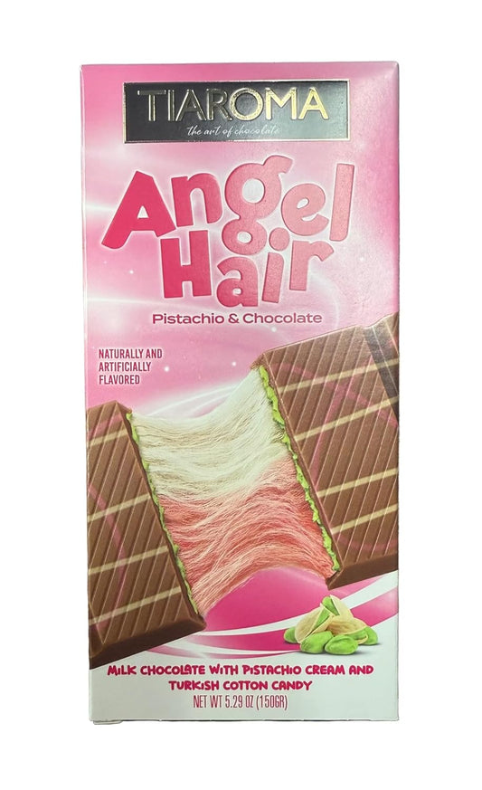 Angel Hair Cotton Candy Chocolate Bar - 5.29 oz (150G) Milk Chocolate with Turkish Cotton Candy and Pistachio Cream – 5.29 oz (150G) (Pack of 1)