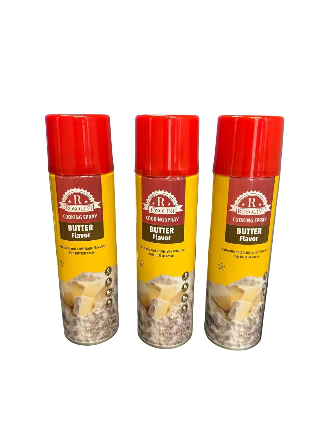 Rosolini Butter Flavor Cooking Spray, Zero Calories, Non-Stick, 6 oz Cans, 3-Pack
