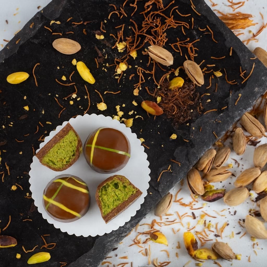 Fiorella Dubai Chocolate Truffles Gift Box, Milk Chocolate with Pistachio, Butter & Crispy Kataifi, 24-Piece Box, Christmas Chocolate Candy