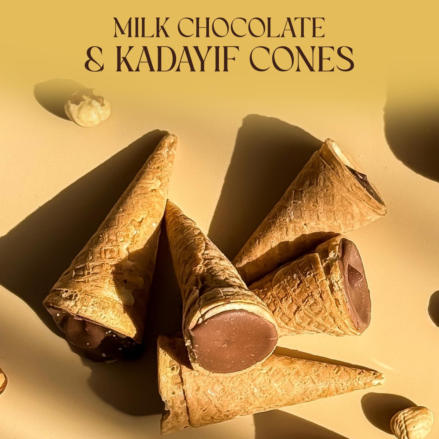 Beemax Dubai Style Chocolate Cones – 2 Pack, Mini Waffle Cones Filled with Pistachio Cream, Milk Chocolate & Crunchy Kadaifi | Gourmet Middle Eastern Candy, 4.24oz Each Bag