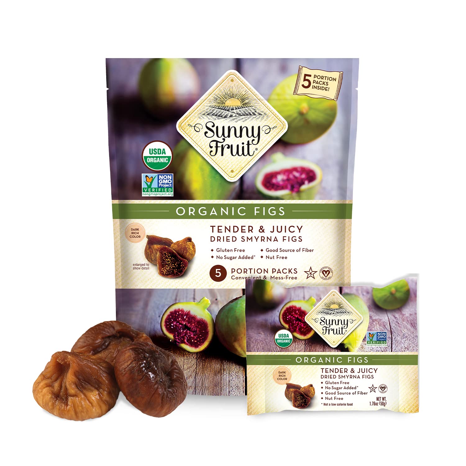 Sunny Fruit Soft Organic Turkish Dried Figs - 1 Bag (5 Individual Portion Packs) | No Preservatives, No Sugar Added | Healthy, Convenient Snack Packs | ORGANIC, NON-GMO, VEGAN, HALAL, KOSHER