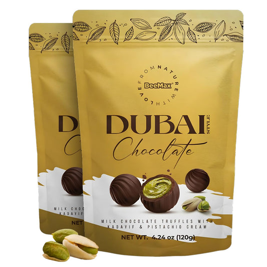 Beemax Dubai Style Chocolate Truffles– 2 Pack, Dubai Chocolate Truffles Filled with Pistachio Cream, Milk Chocolate & Crunchy Kadaifi | Gourmet Middle Eastern Candy, 4.24oz Each Bag