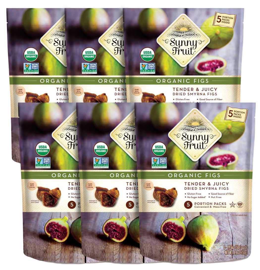 Sunny Fruit Soft Organic Turkish Dried Figs - 1 Bag (5 Individual Portion Packs) | No Preservatives, No Sugar Added | Healthy, Convenient Snack Packs | ORGANIC, NON-GMO, VEGAN, HALAL, KOSHER