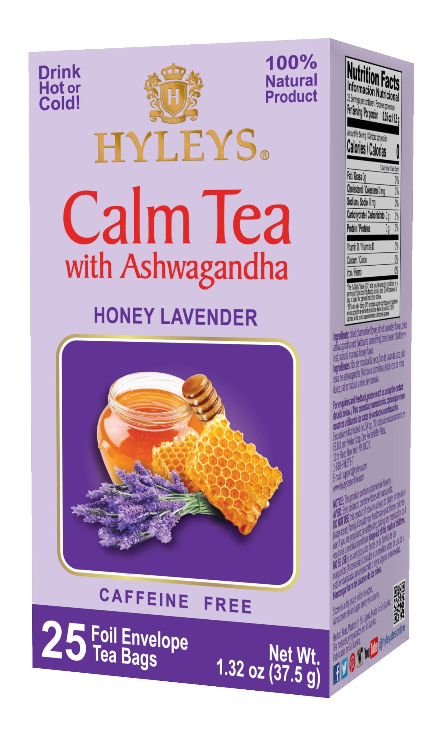 Hyleys Caffeine-Free Herbal Tea - Mint, Rosemary, Valerian Root, Lavender - 25 Tea Bags (1 Pack) - Calm Sleep Tea for a Relaxing Nightly Cup