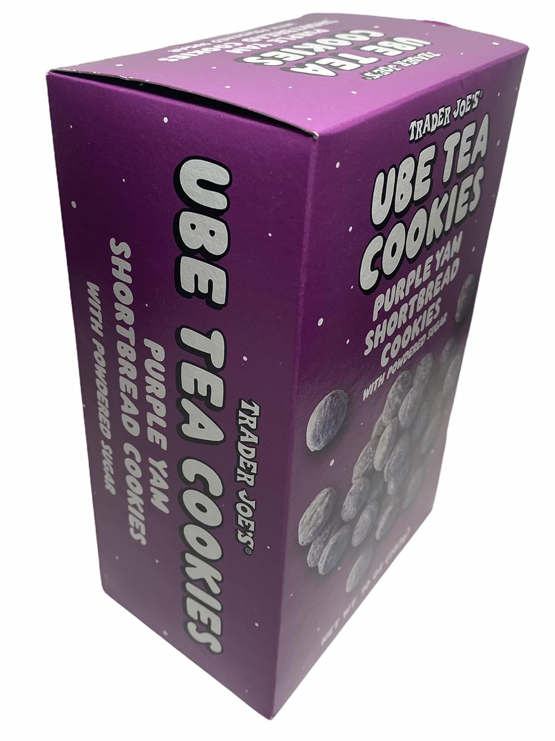 Trader Joe's Ube Tea Cookies Purple Yam Shortbread Cookies with Powdered Sugar, 10 oz (Pack of 1)