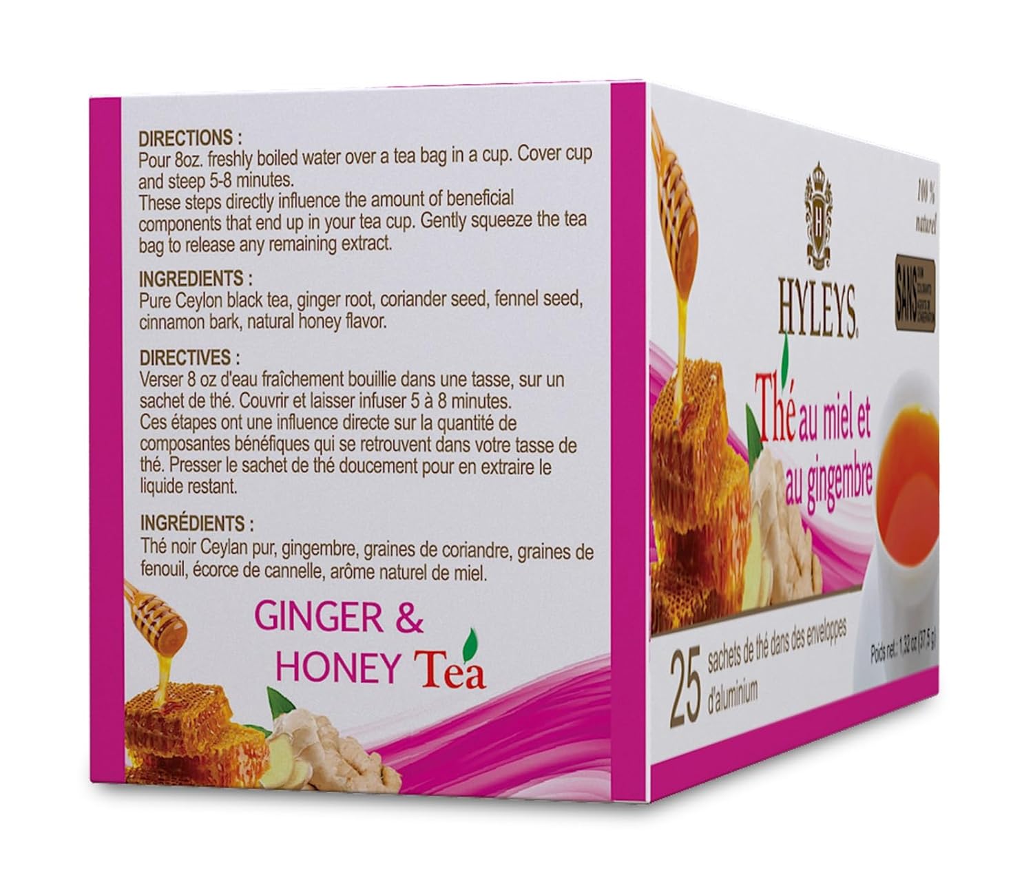 Hyleys Wellness Ginger & Honey Black Tea - Natural Digestive Support with Pure Ceylon Tea - 25 Tea Bags