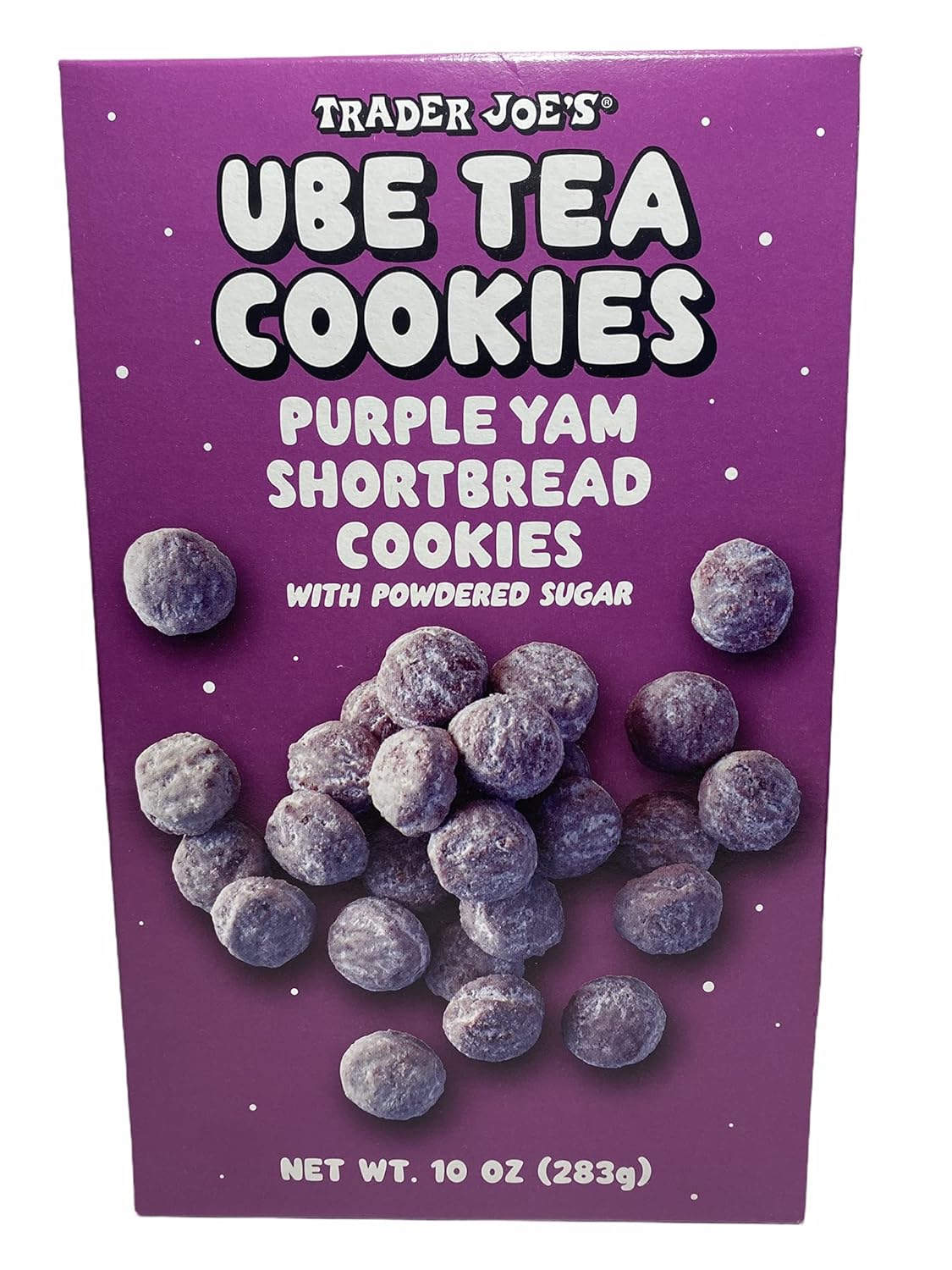 Trader Joe's Ube Tea Cookies Purple Yam Shortbread Cookies with Powdered Sugar, 10 oz (Pack of 1)