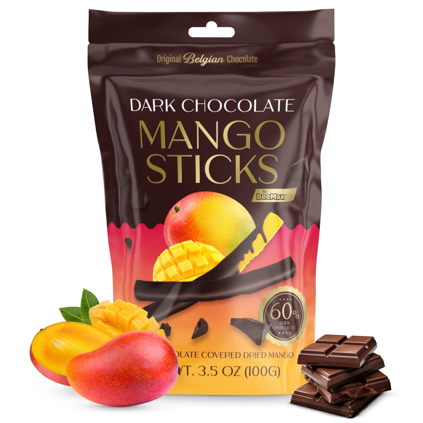 Belgian Chocolate Covered Fruit Sticks - Gourmet Covered Dried Fruit, 3.5 oz Resealable Pouch, Non-GMO, Perfect Treat for Chocolate Lovers (Milk Chocolate, Mixed Berries)