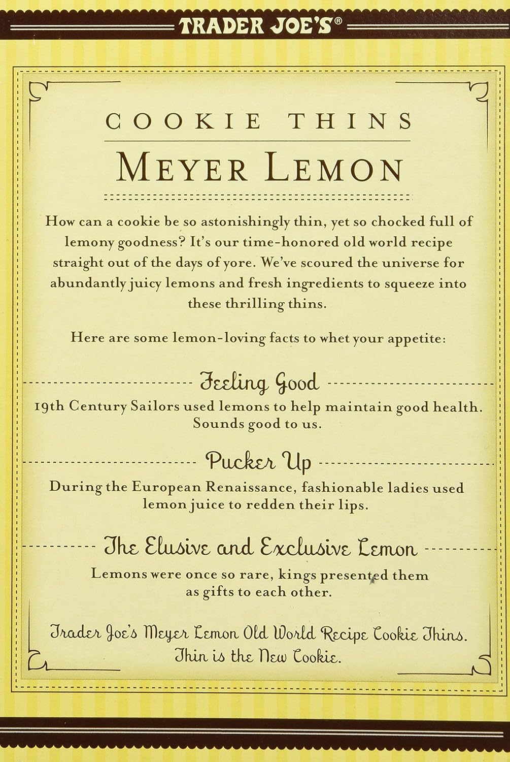 Trader Joe's Meyer Lemon Cookie Thins 9oz(255g), 4 Pack