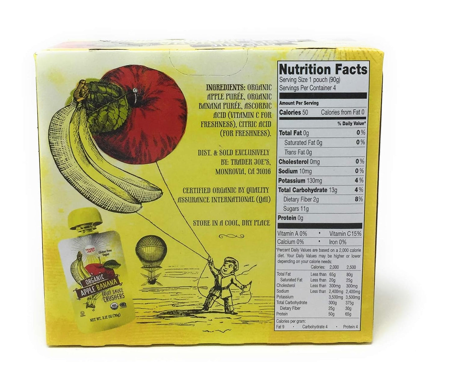 Trader Joe's Organic Fruit Sauce Crusher's - ORGANIC APPLE BANANA Pack Of 2 Boxes (Each Box Contains 4-3.17OZ Pouches - 8 Total)