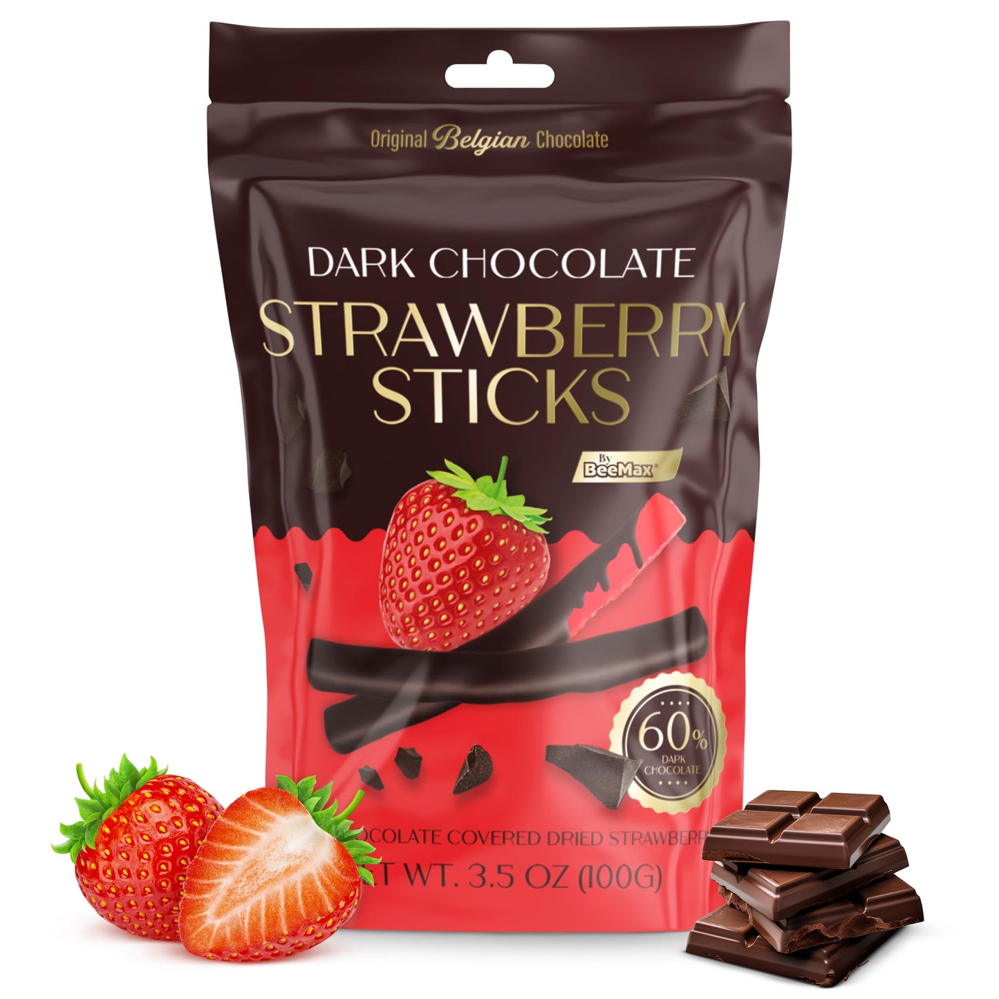 Belgian Chocolate Covered Fruit Sticks - Gourmet Covered Dried Fruit, 3.5 oz Resealable Pouch, Non-GMO, Perfect Treat for Chocolate Lovers (Milk Chocolate, Mixed Berries)