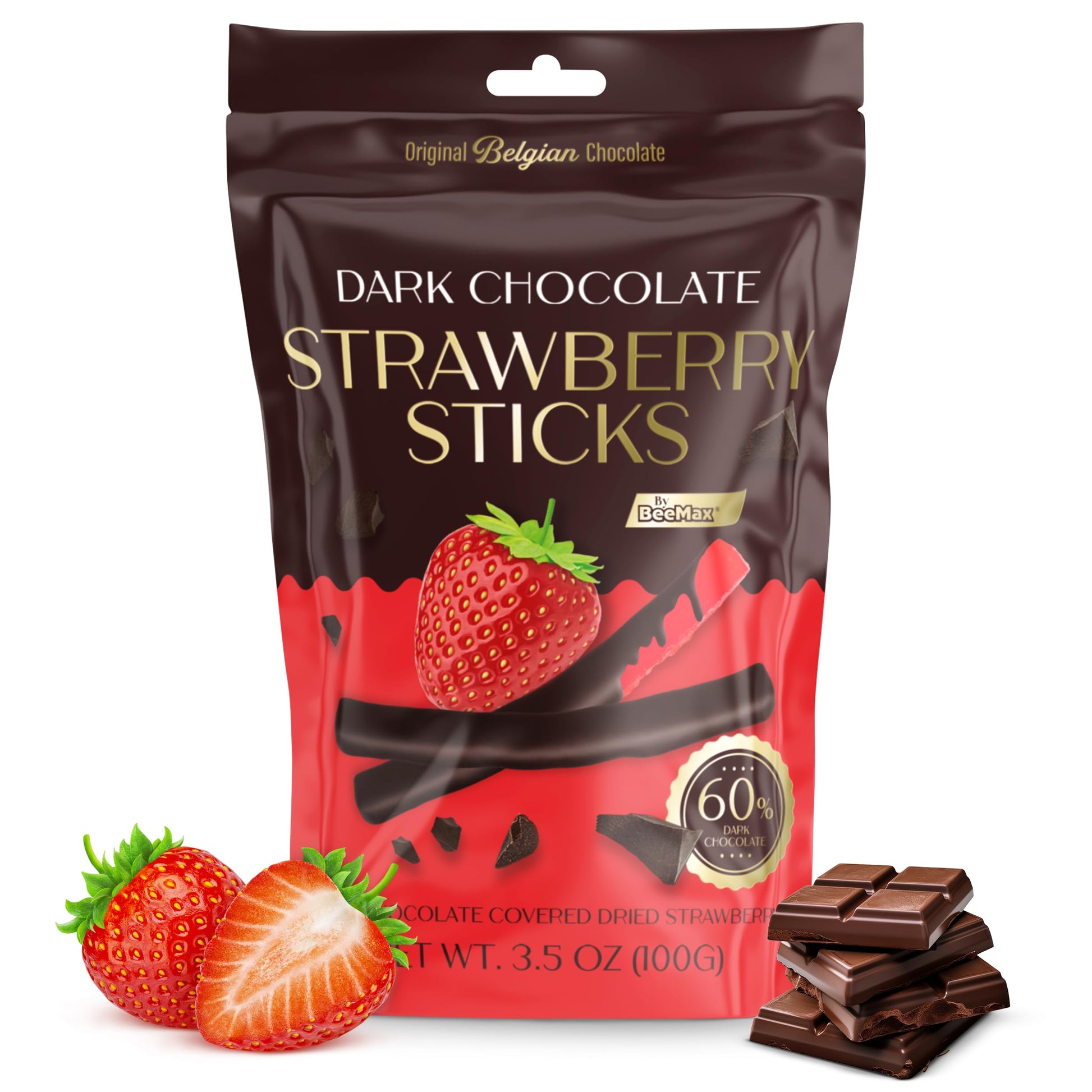 Belgian Chocolate Covered Fruit Sticks - Gourmet Covered Dried Fruit, 3.5 oz Resealable Pouch, Non-GMO, Perfect Treat for Chocolate Lovers (Milk Chocolate, Mixed Berries)