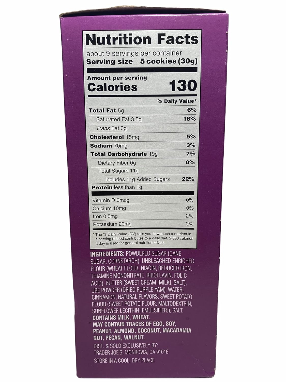 Trader Joe's Ube Tea Cookies Purple Yam Shortbread Cookies with Powdered Sugar, 10 oz (Pack of 1)