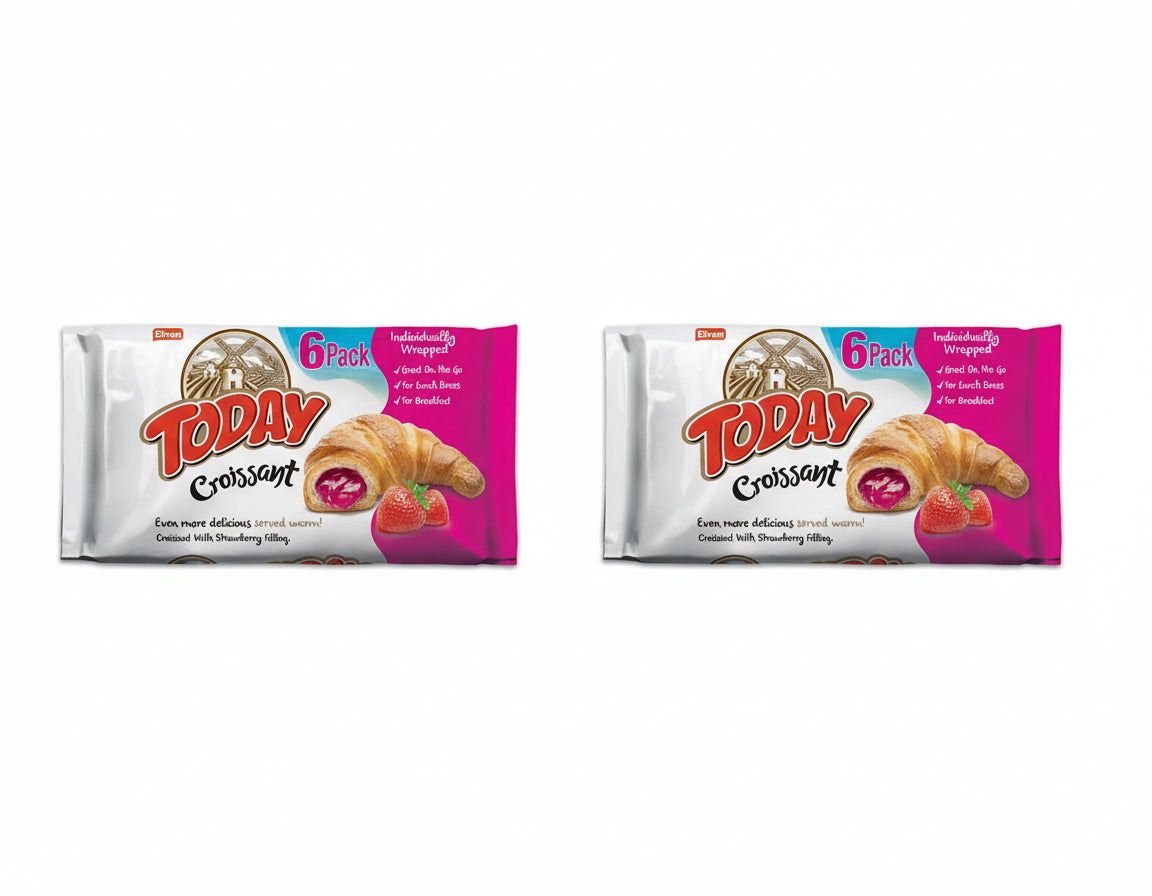 Today Strawberry Croissant | Individually Wrapped, Buttery Soft Croissant, Ready to eat Breakfast Pastry, or Lunchbox Snacks - Each pack contains 6 pastries, 2-pack deal for a total of 12 croissants byElvan