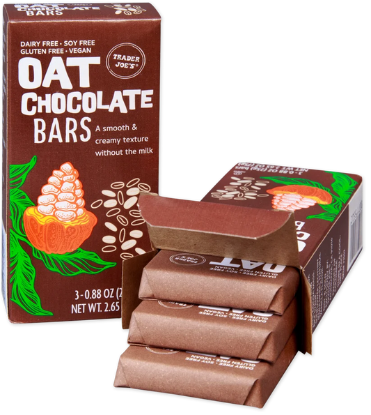 Trader Joe’s Oat Chocolate Bars, a smooth & creamy texture without the milk, 2.65oz 75g (Two Boxes)